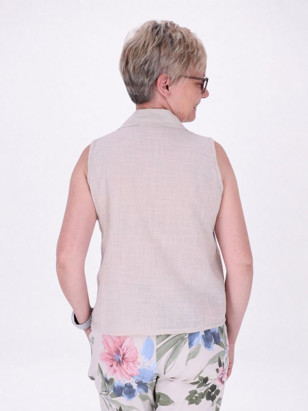 Bluse Damen Leinenmix ohne Arm