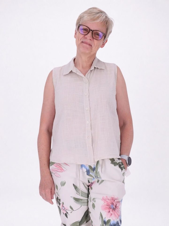 Bluse Damen Leinenmix ohne Arm