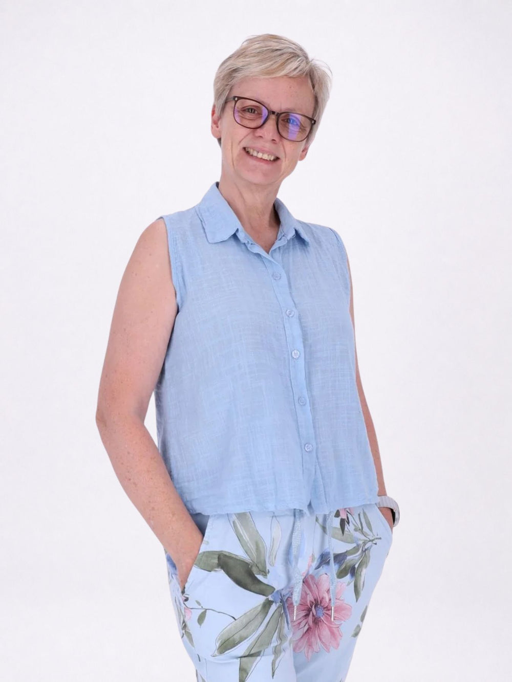 Bluse Damen Leinenmix ohne Arm
