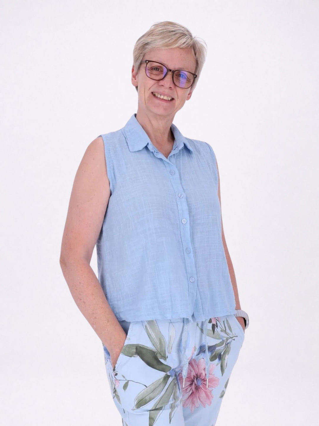 Bluse Damen Leinenmix ohne Arm