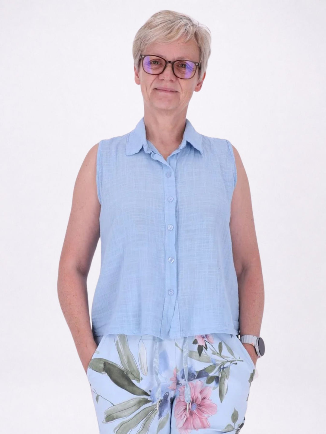 Bluse Damen Leinenmix ohne Arm