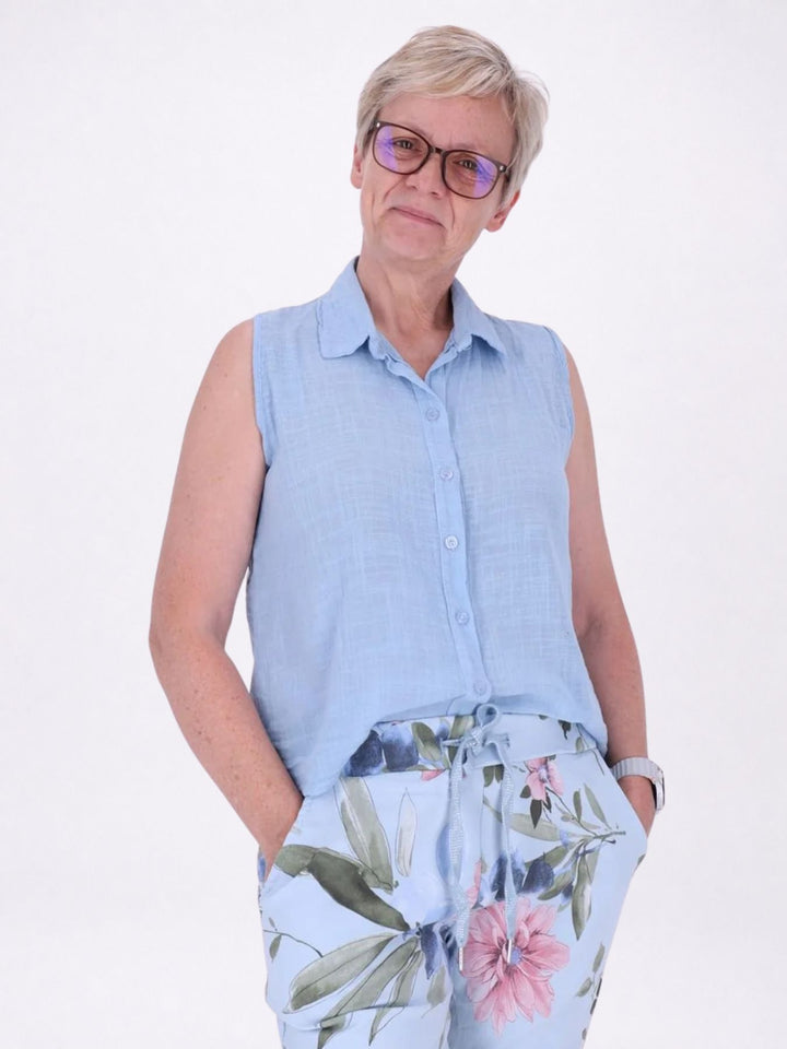 Bluse Damen Leinenmix ohne Arm