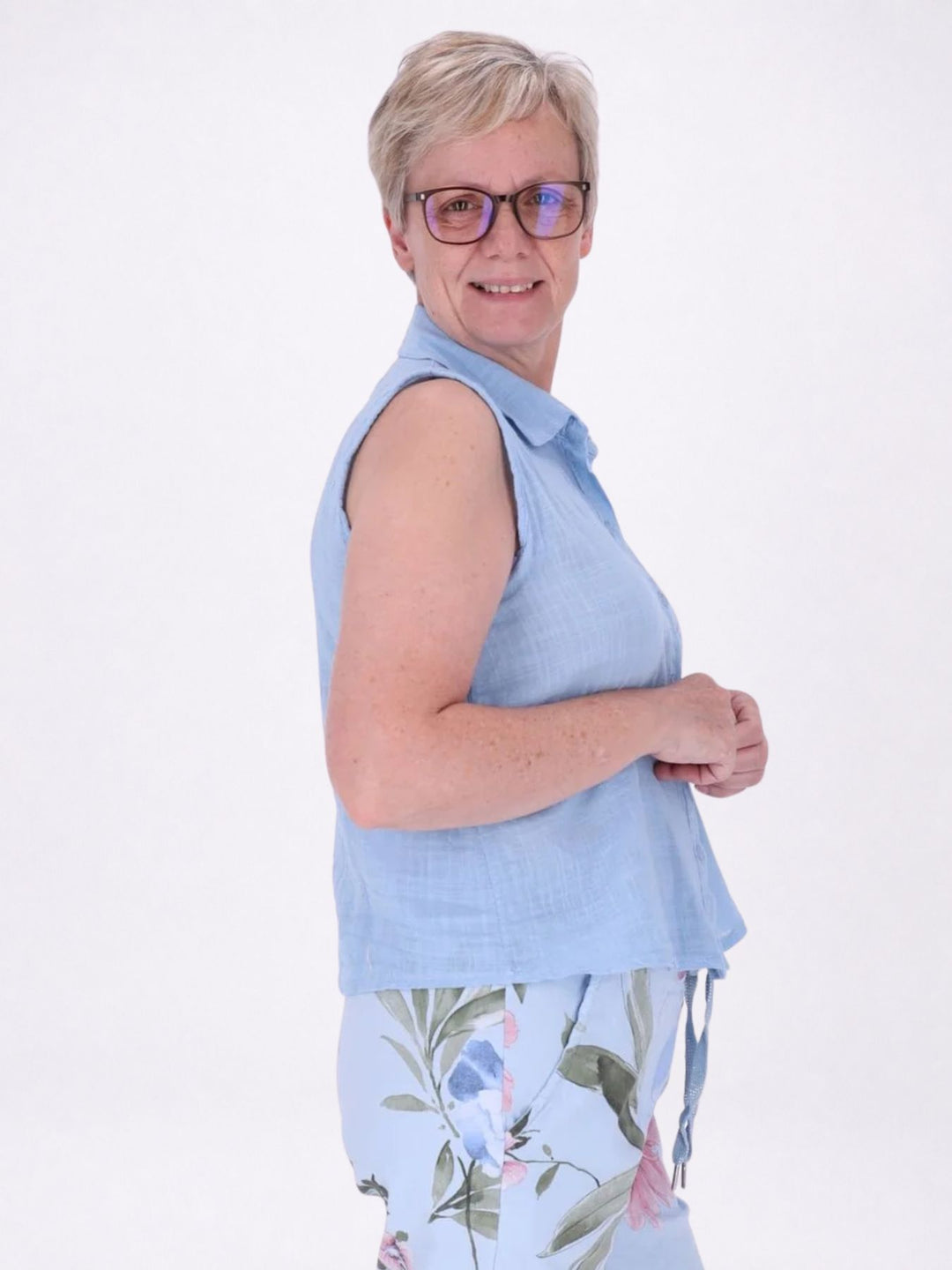 Bluse Damen Leinenmix ohne Arm