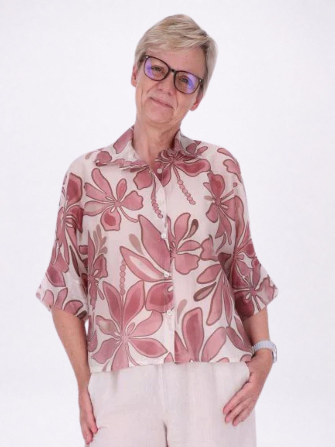 Bluse Raglan Ärmel AOP Blätter