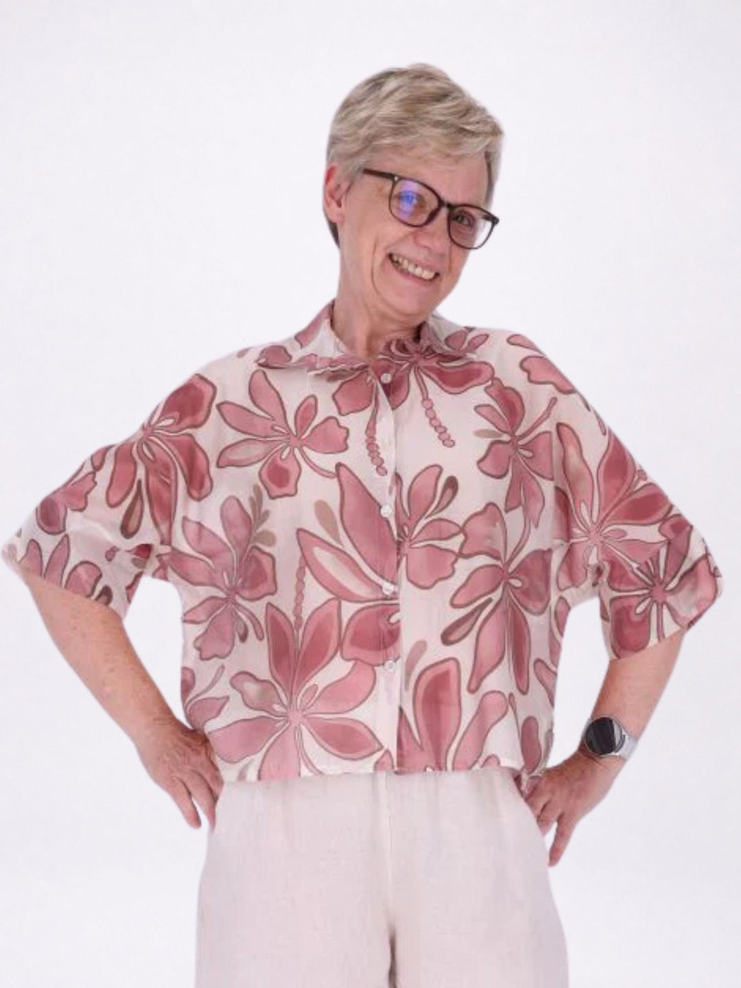 Bluse Raglan Ärmel AOP Blätter