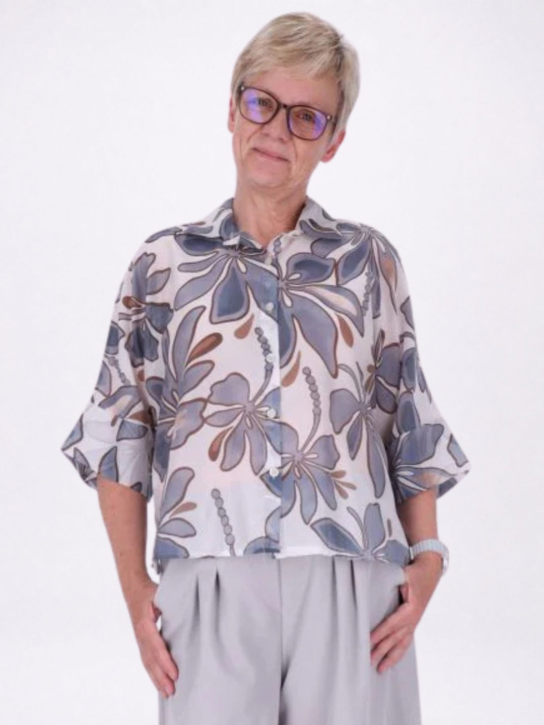 Bluse Raglan Ärmel AOP Blätter