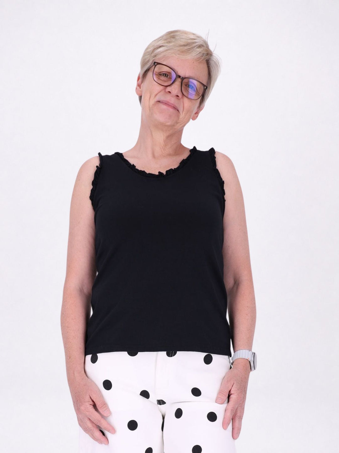 Top Damen breite Träger Rüschen