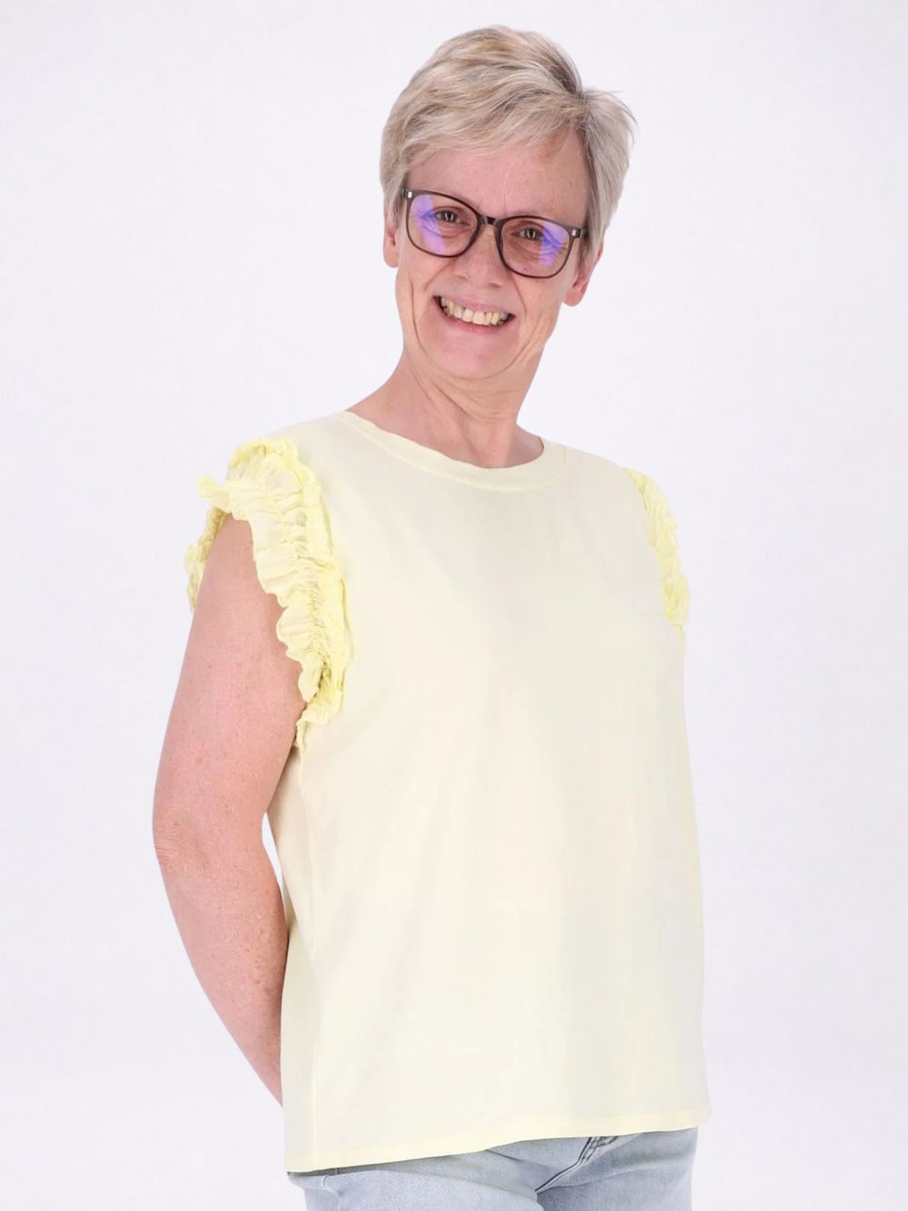 T-Shirt ohne Arm Rüschen am Armausschnitt