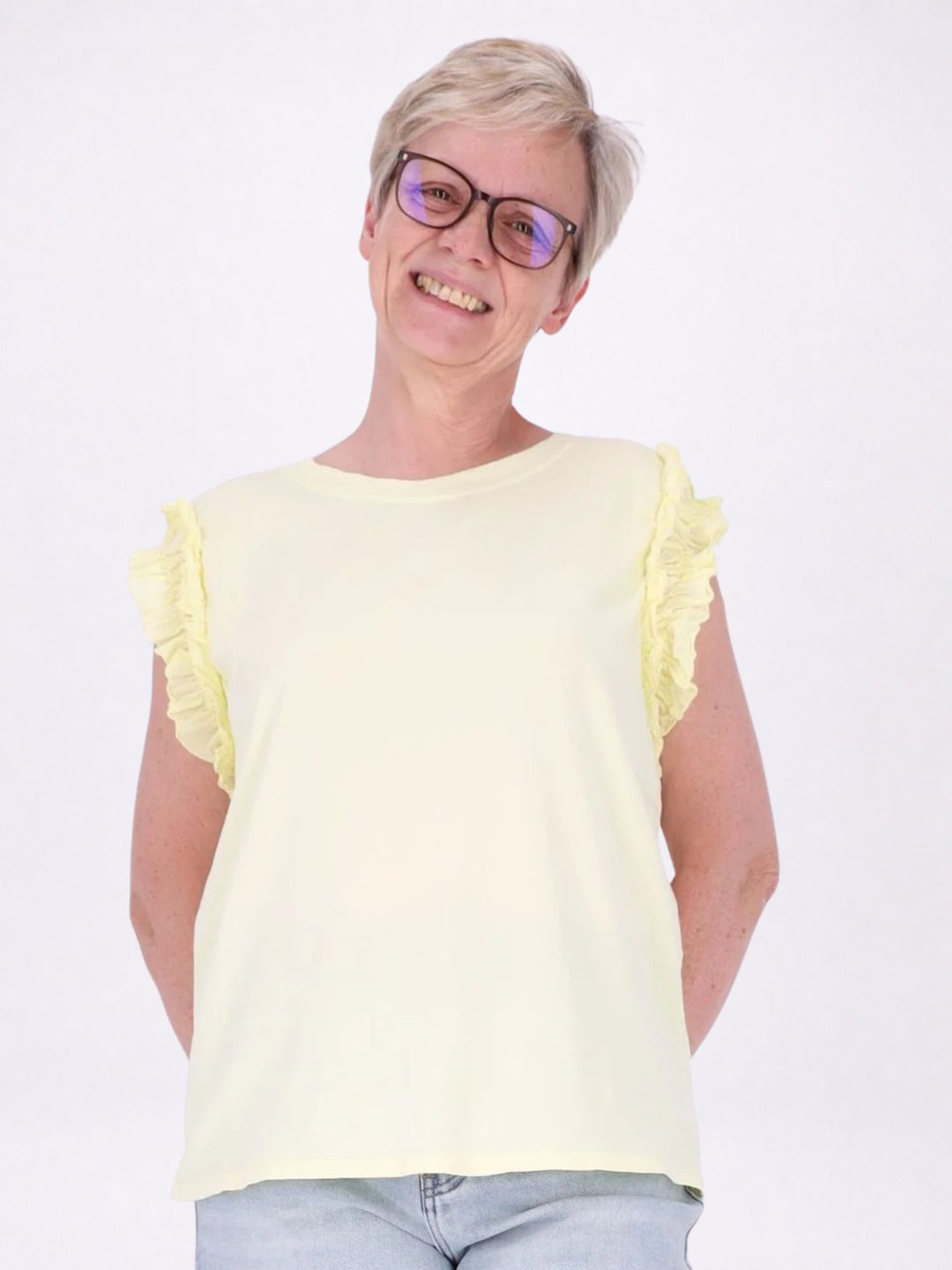T-Shirt ohne Arm Rüschen am Armausschnitt