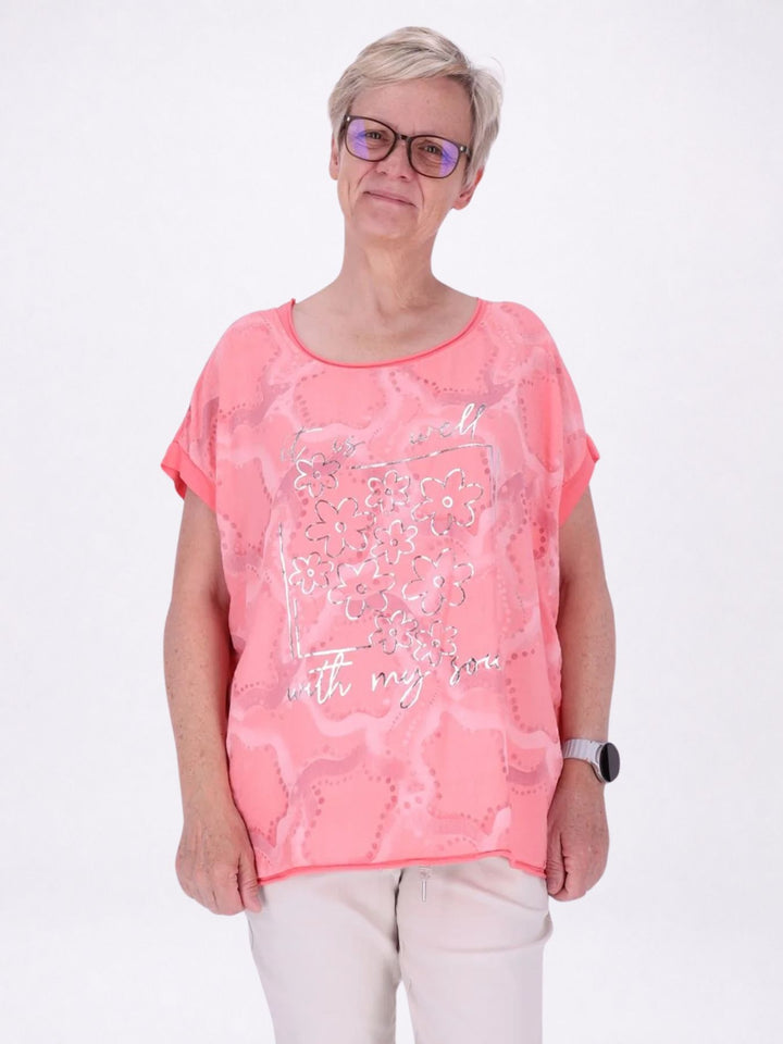 T-Shirt Damen Materialmix Print vorn