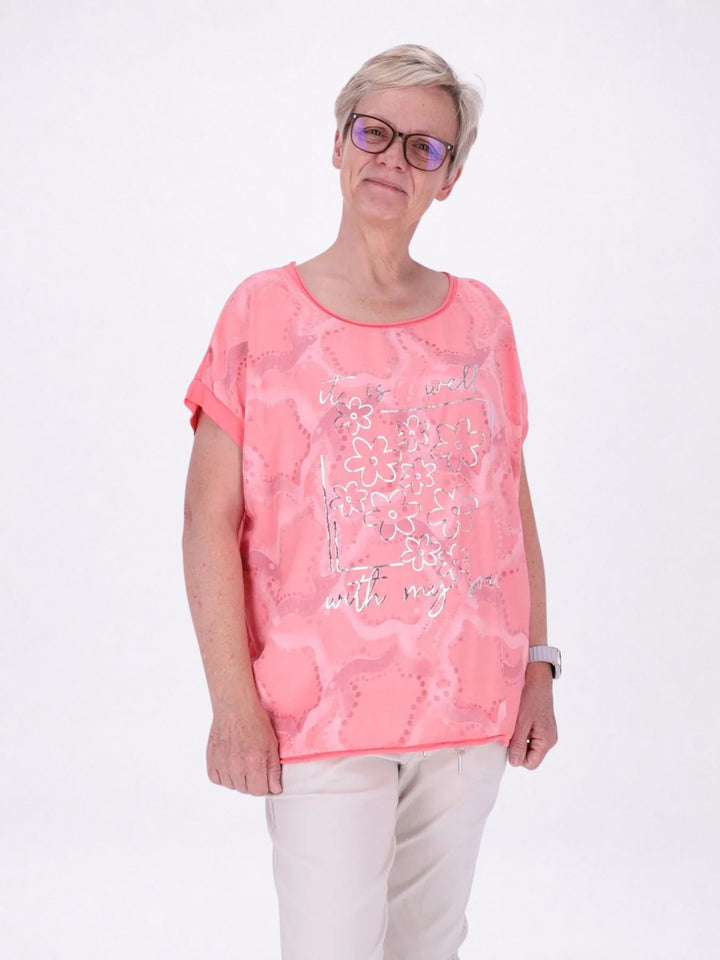 T-Shirt Damen Materialmix Print vorn