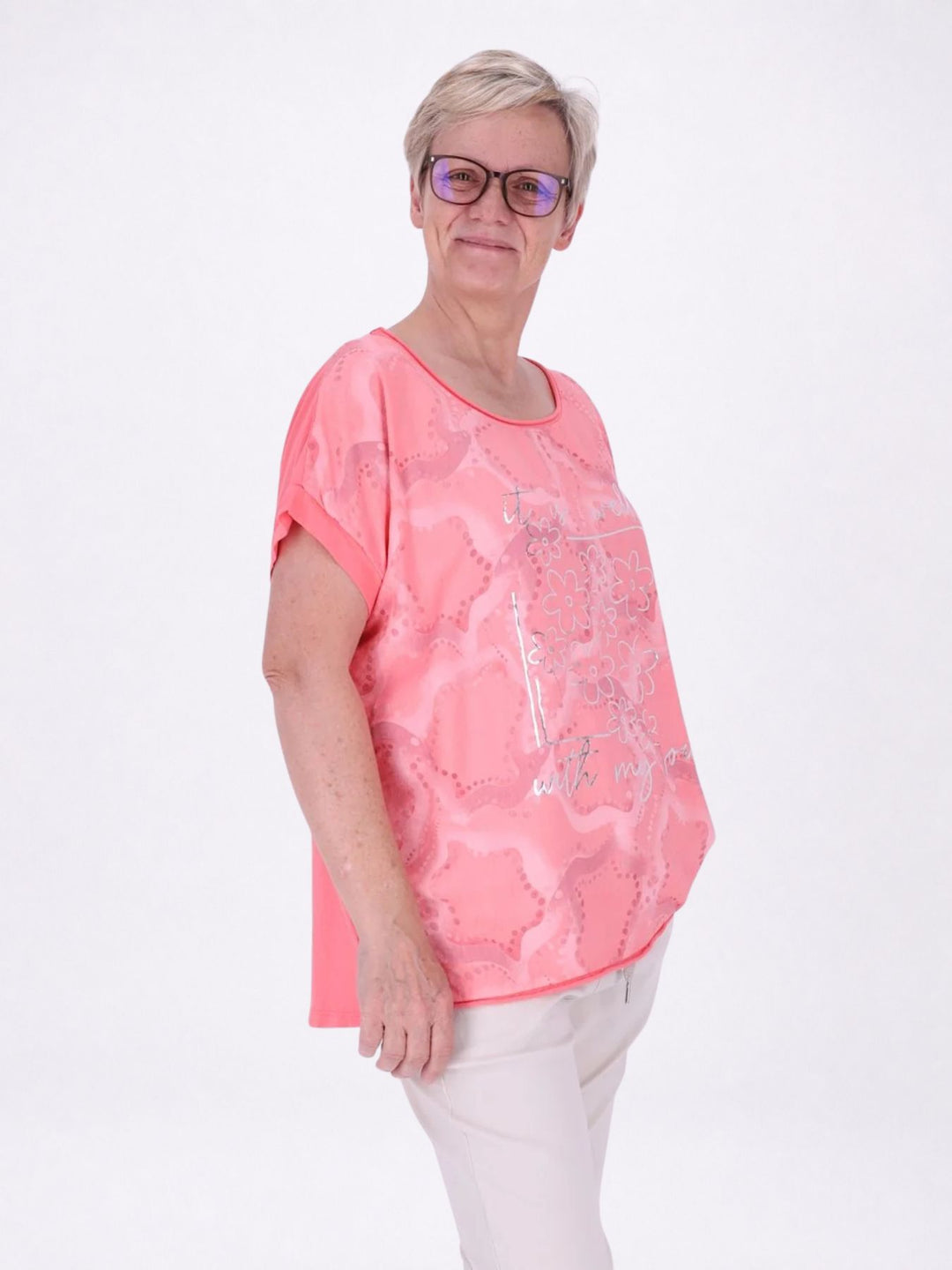 T-Shirt Damen Materialmix Print vorn