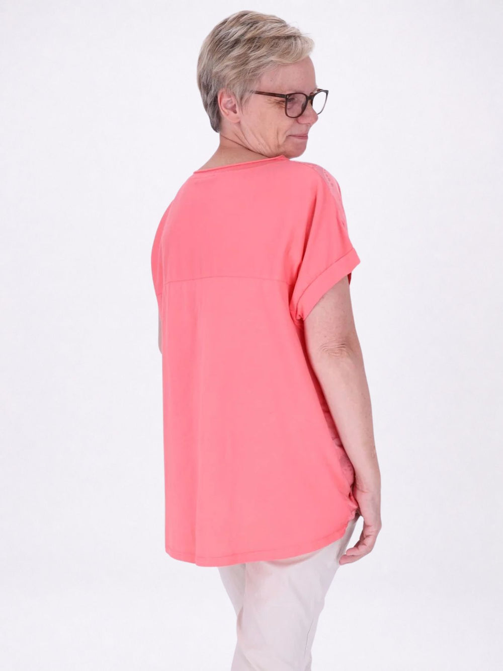 T-Shirt Damen Materialmix Print vorn
