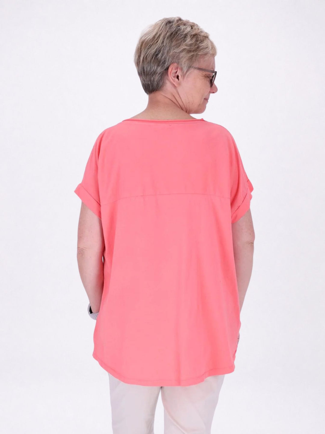 T-Shirt Damen Materialmix Print vorn