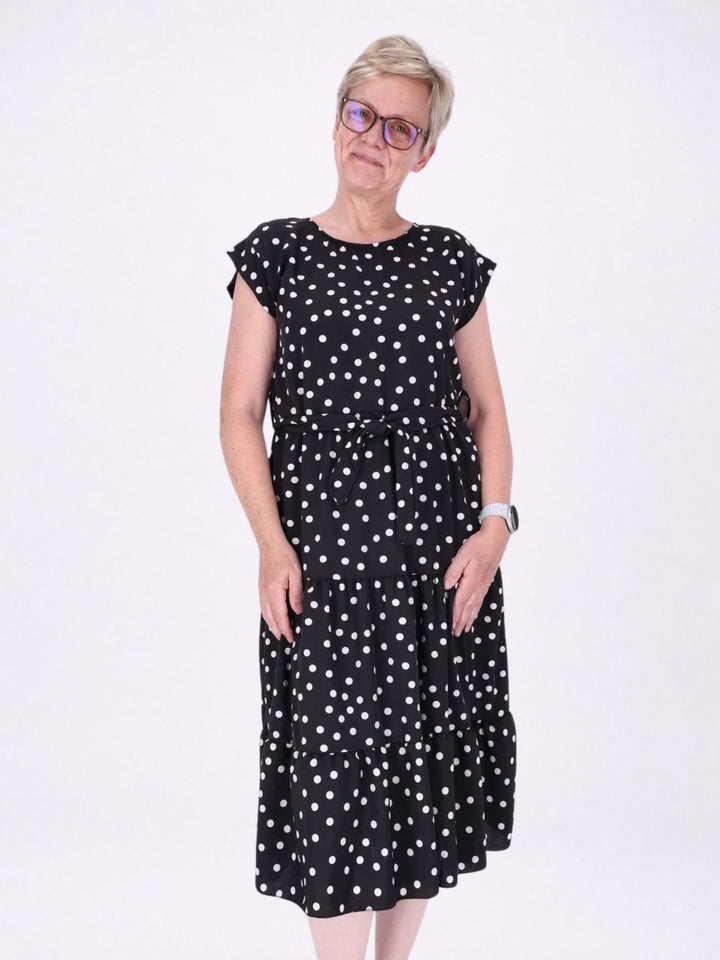 Kleid angeschnittener Arm Stufen Gürtel AOP Punkte