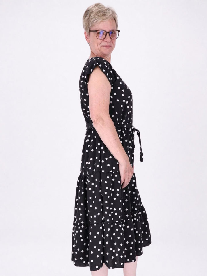 Kleid angeschnittener Arm Stufen Gürtel AOP Punkte