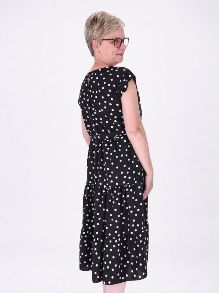 Kleid angeschnittener Arm Stufen Gürtel AOP Punkte