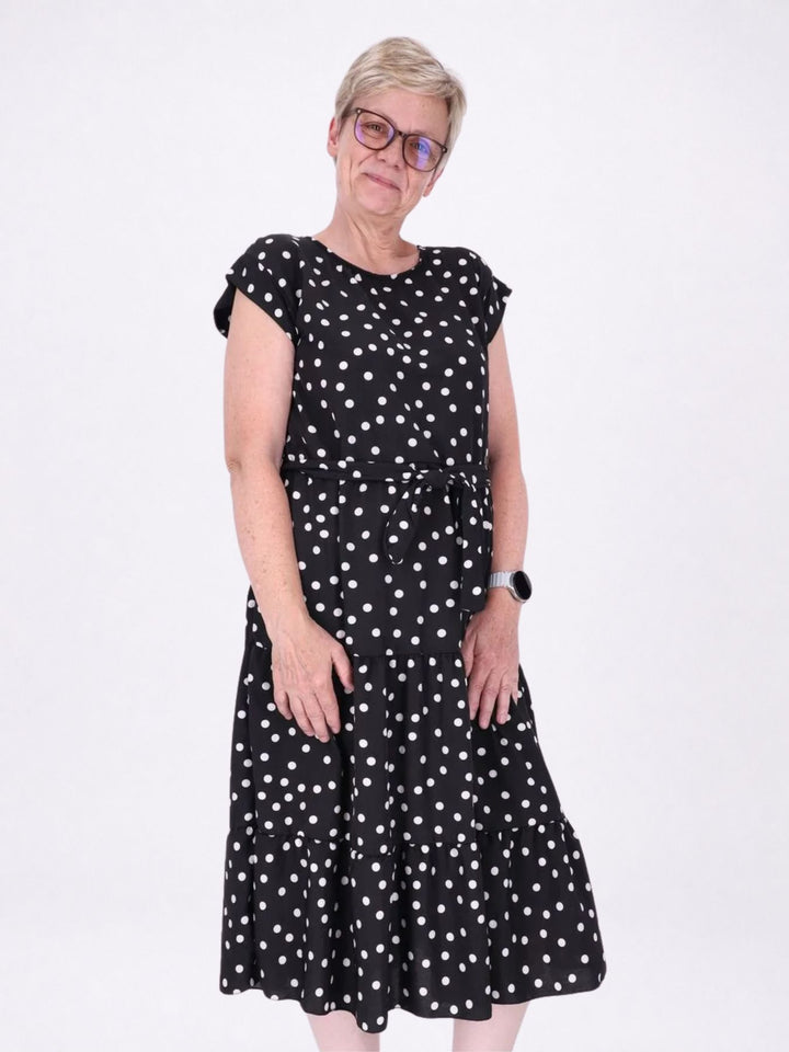 Kleid angeschnittener Arm Stufen Gürtel AOP Punkte