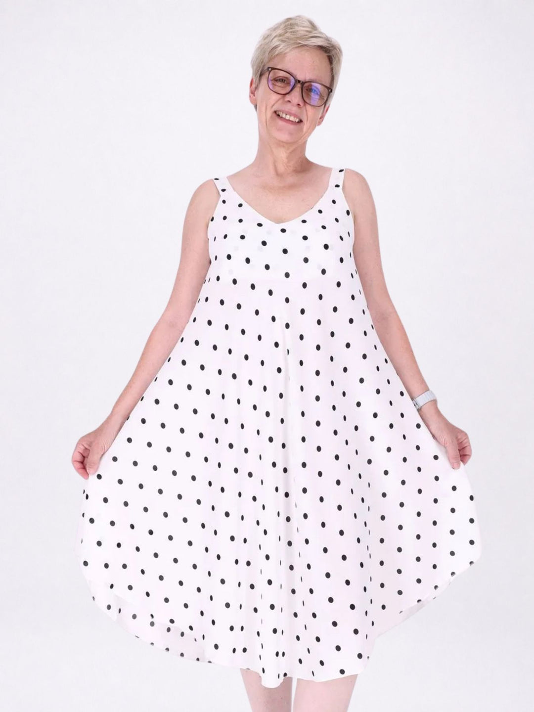 Kleid schmale Träger A-Form AOP Punkte