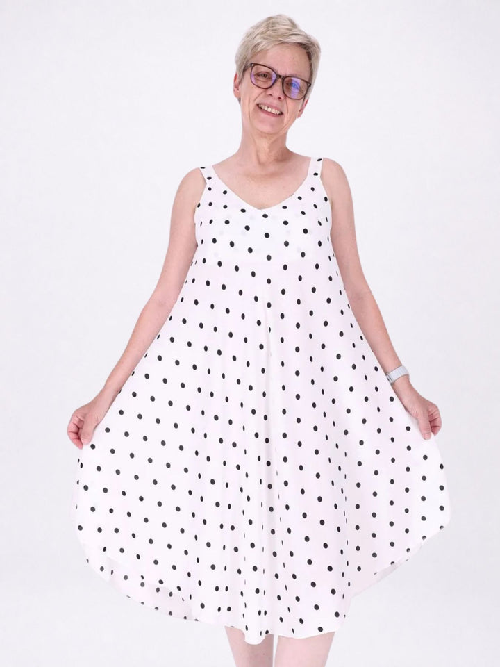 Kleid schmale Träger A-Form AOP Punkte