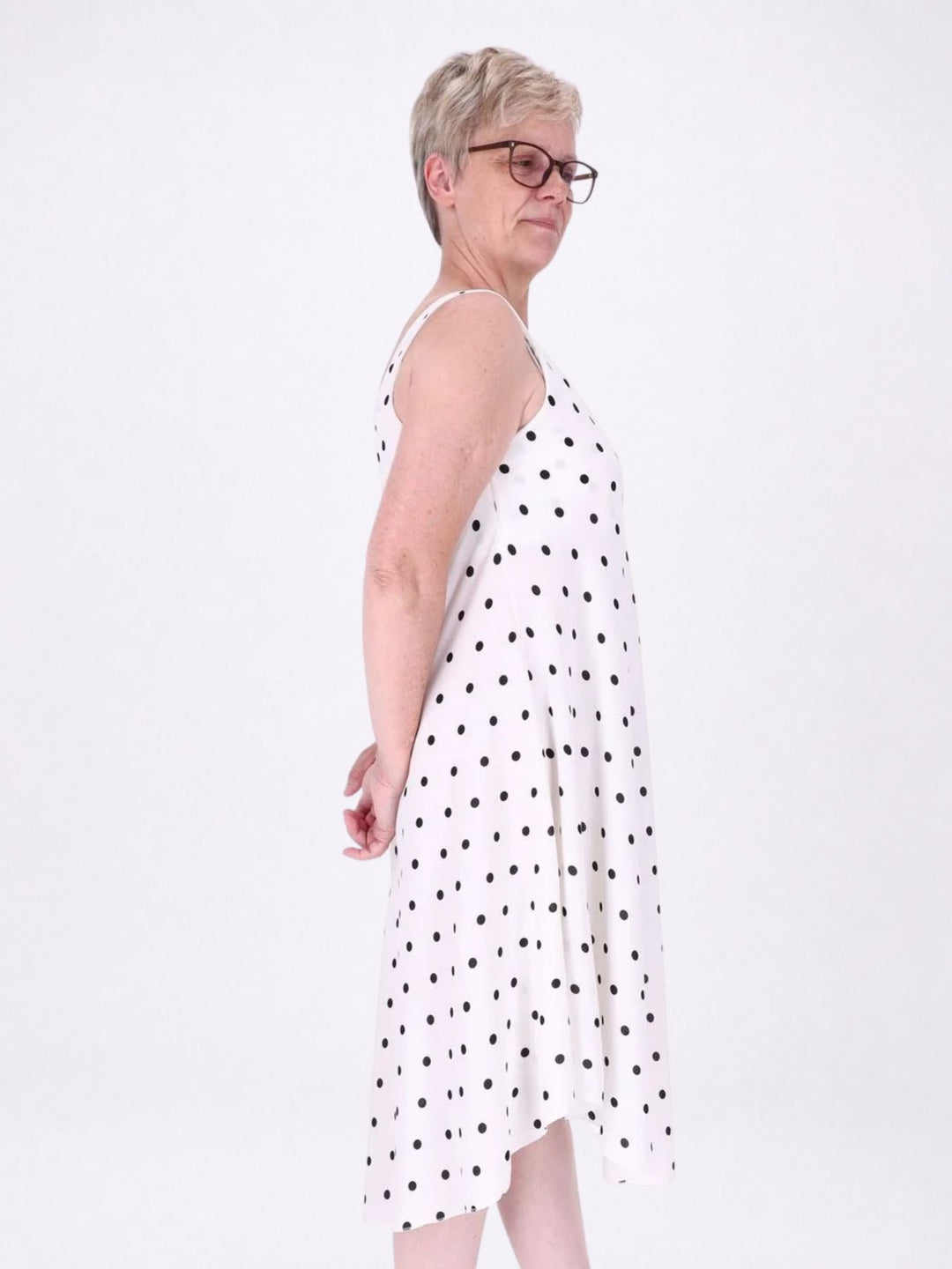 Kleid schmale Träger A-Form AOP Punkte