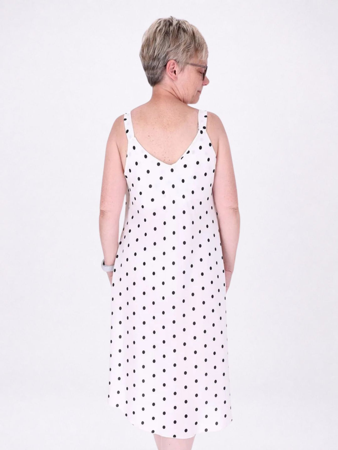 Kleid schmale Träger A-Form AOP Punkte