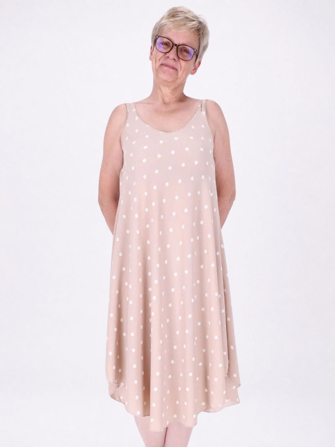 Kleid schmale Träger A-Form AOP Punkte