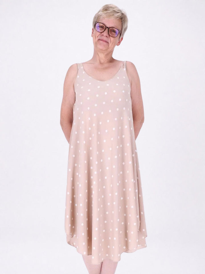 Kleid schmale Träger A-Form AOP Punkte