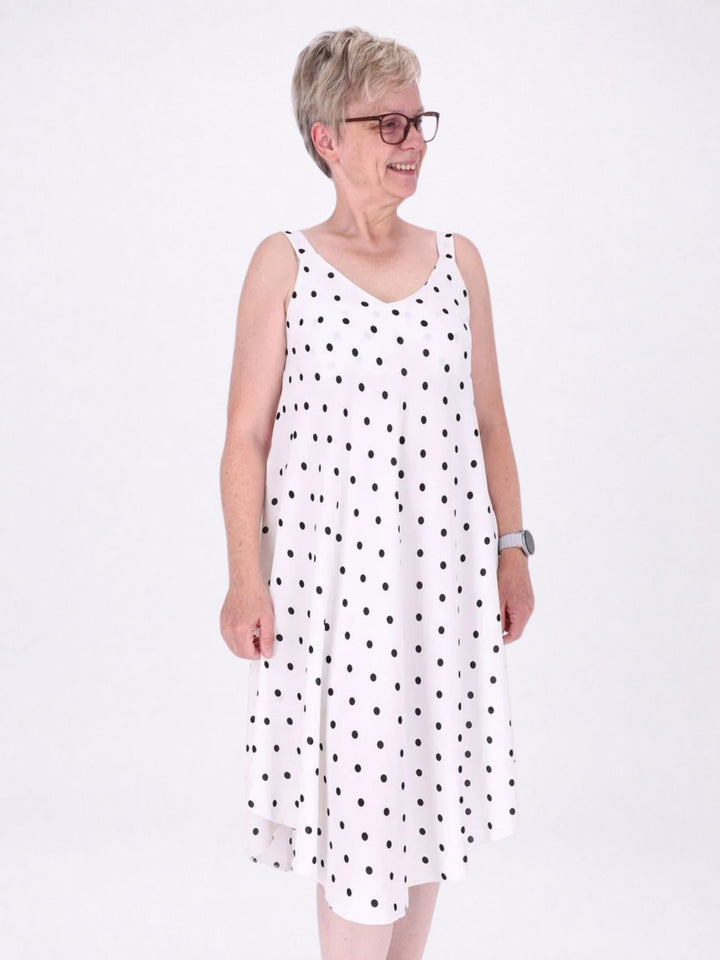 Kleid schmale Träger A-Form AOP Punkte