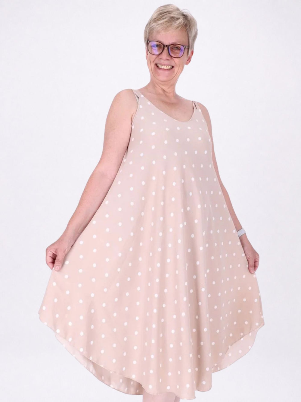 Kleid schmale Träger A-Form AOP Punkte