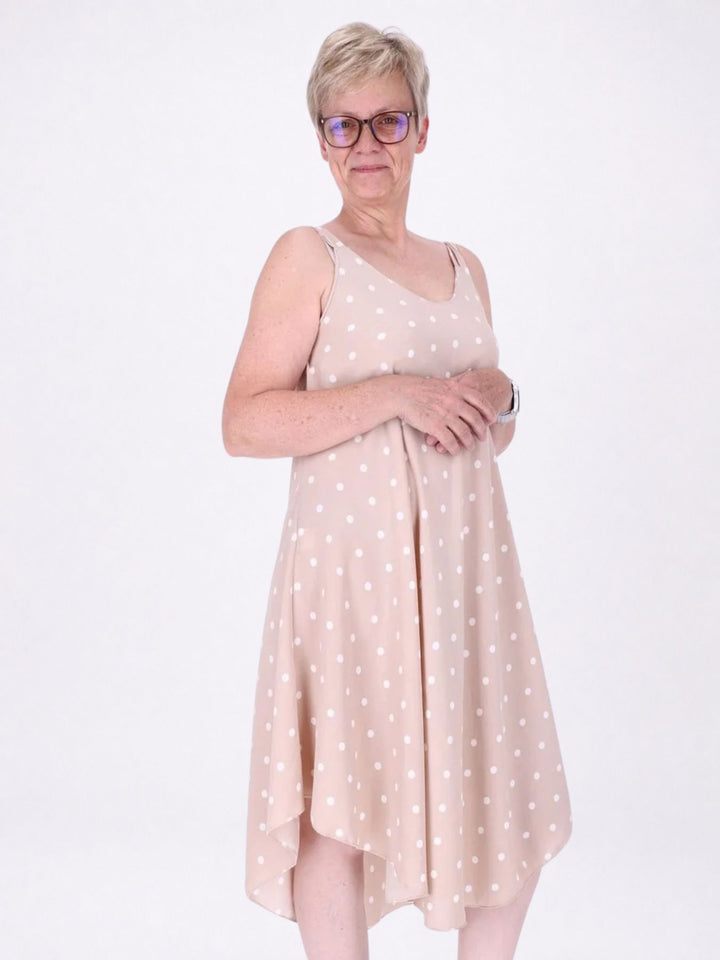 Kleid schmale Träger A-Form AOP Punkte