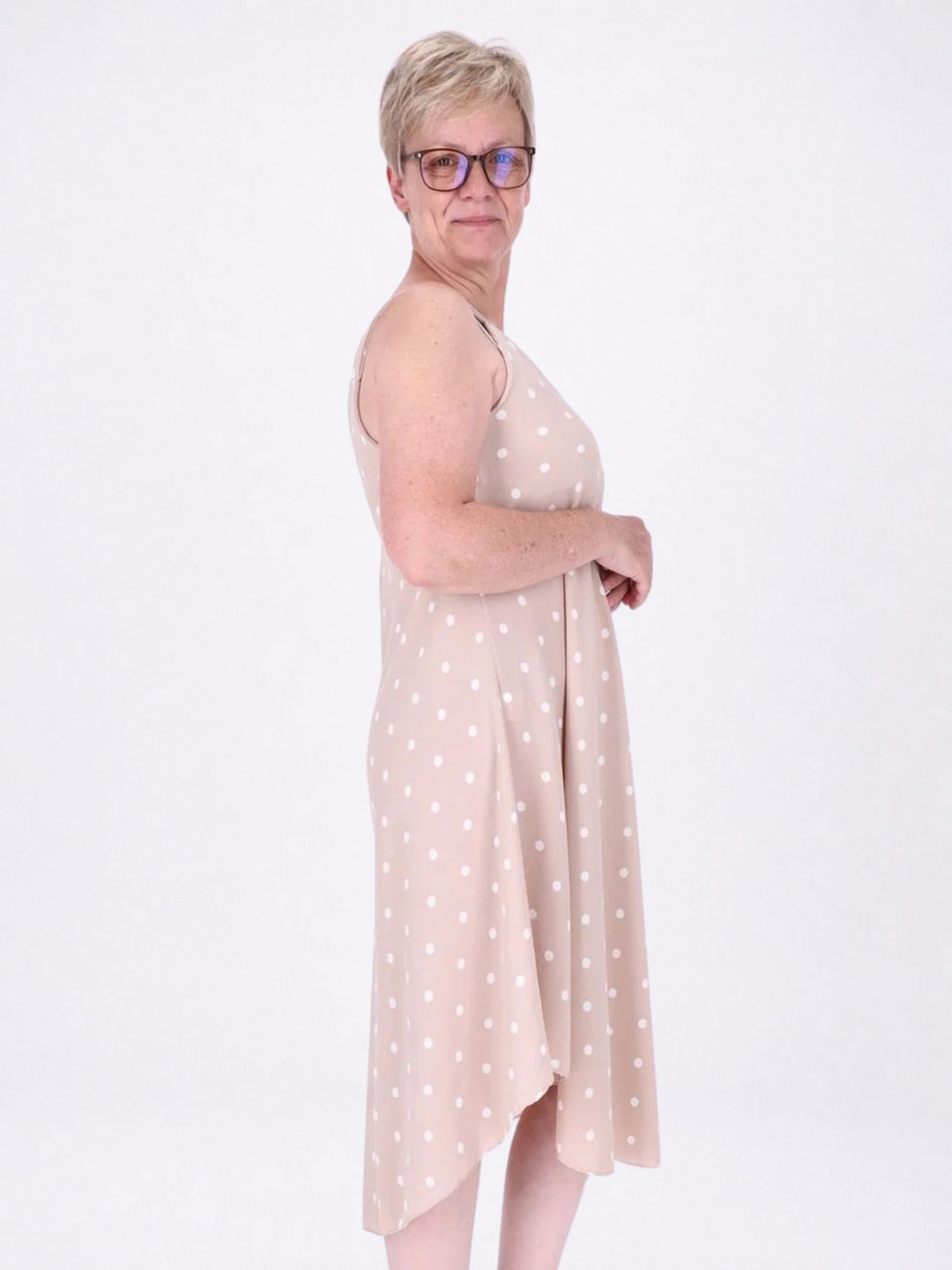 Kleid schmale Träger A-Form AOP Punkte