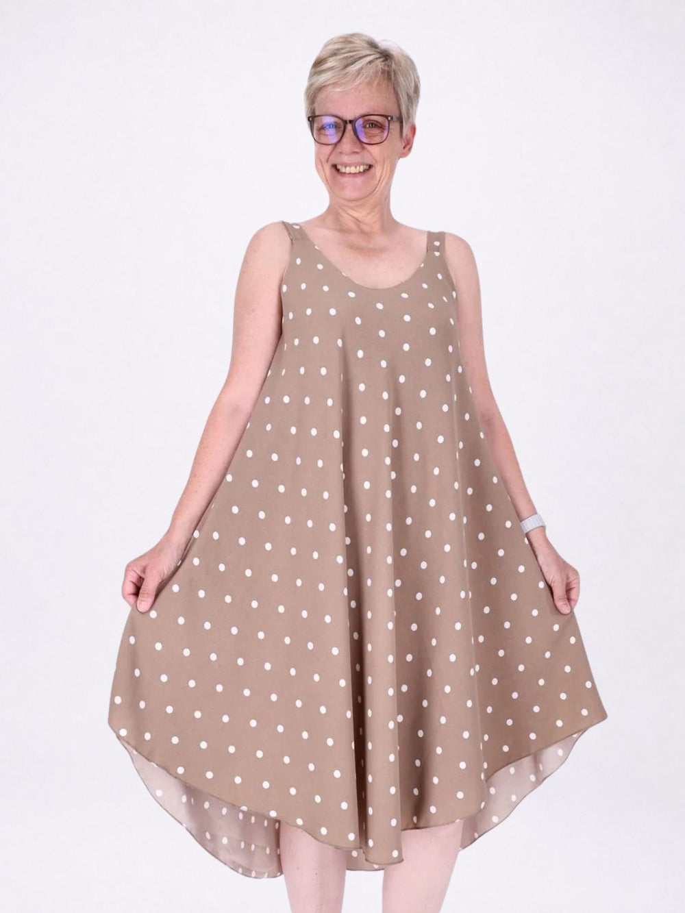 Kleid schmale Träger A-Form AOP Punkte