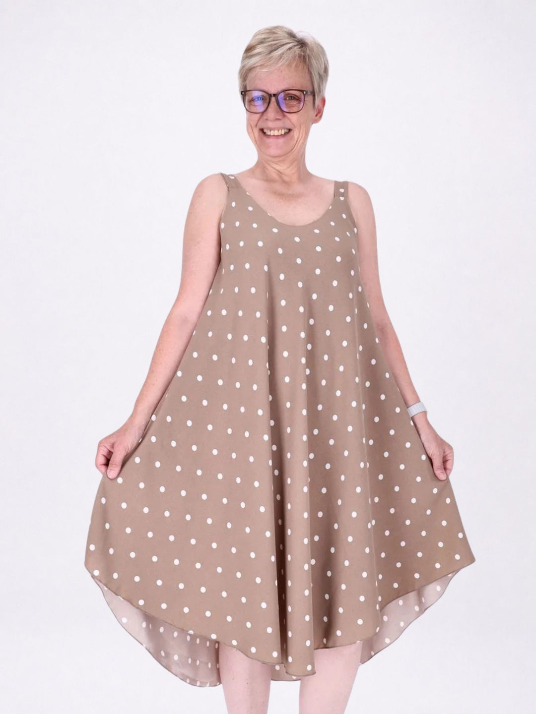 Kleid schmale Träger A-Form AOP Punkte
