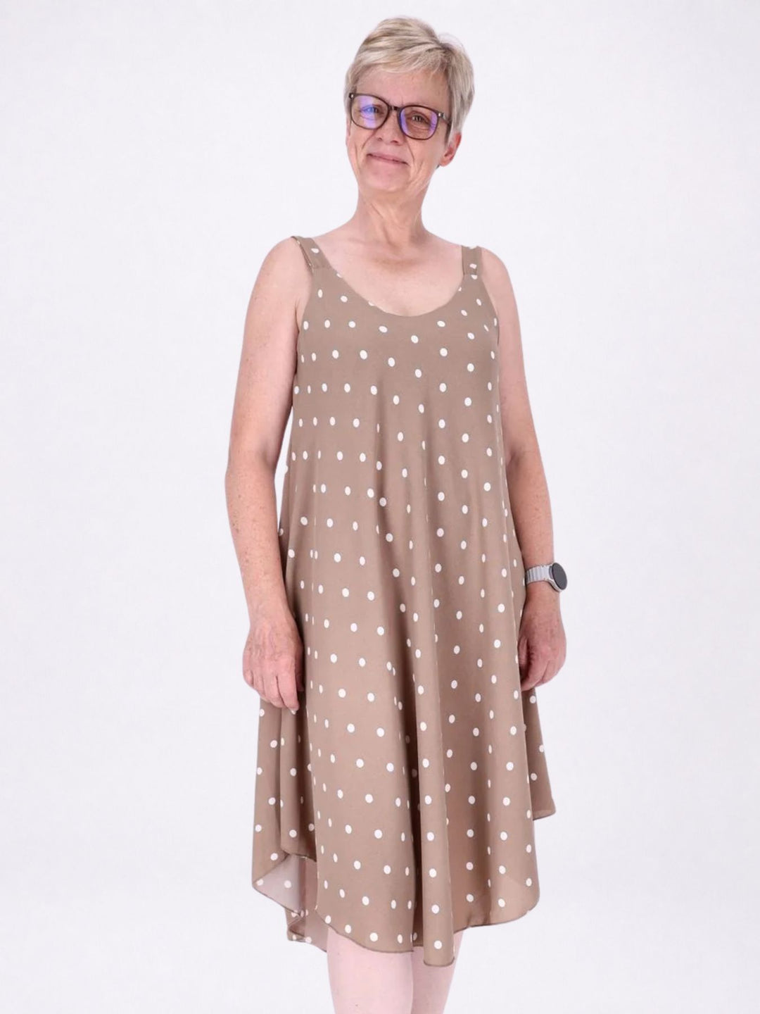 Kleid schmale Träger A-Form AOP Punkte