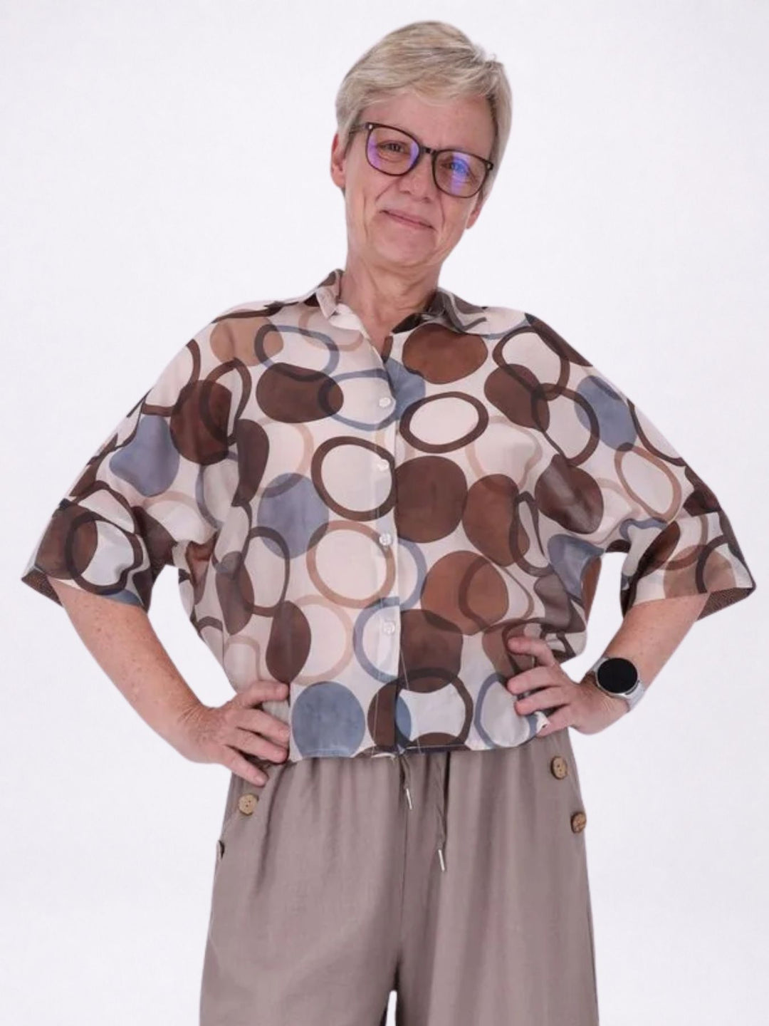 Bluse Raglan Ärmel leichte Qualität AOP Kreise