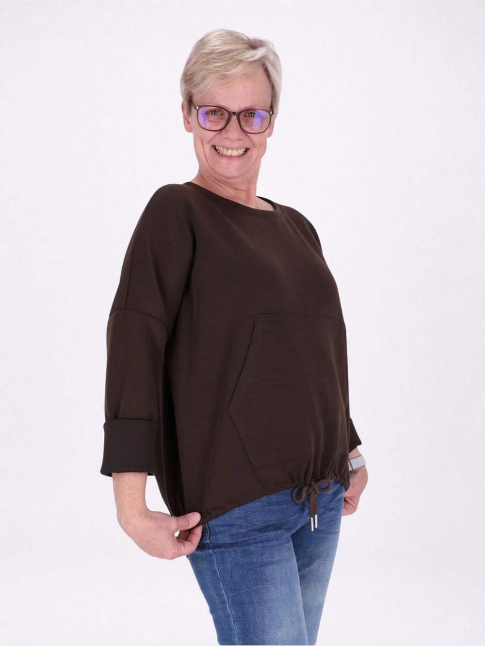 Sweatshirt Damen Taschen Tunnelzug