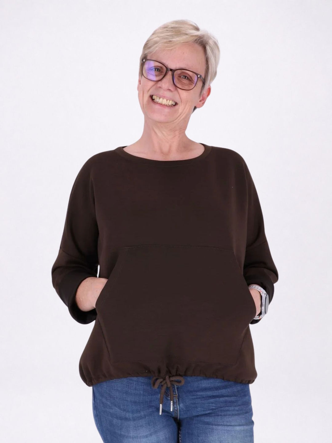 Sweatshirt Damen Taschen Tunnelzug