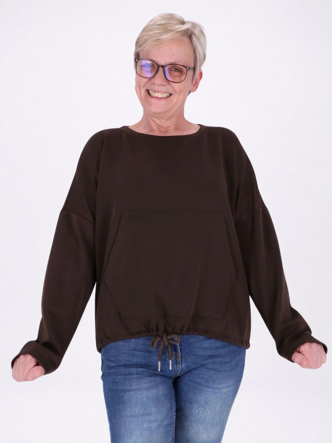 Sweatshirt Damen Taschen Tunnelzug