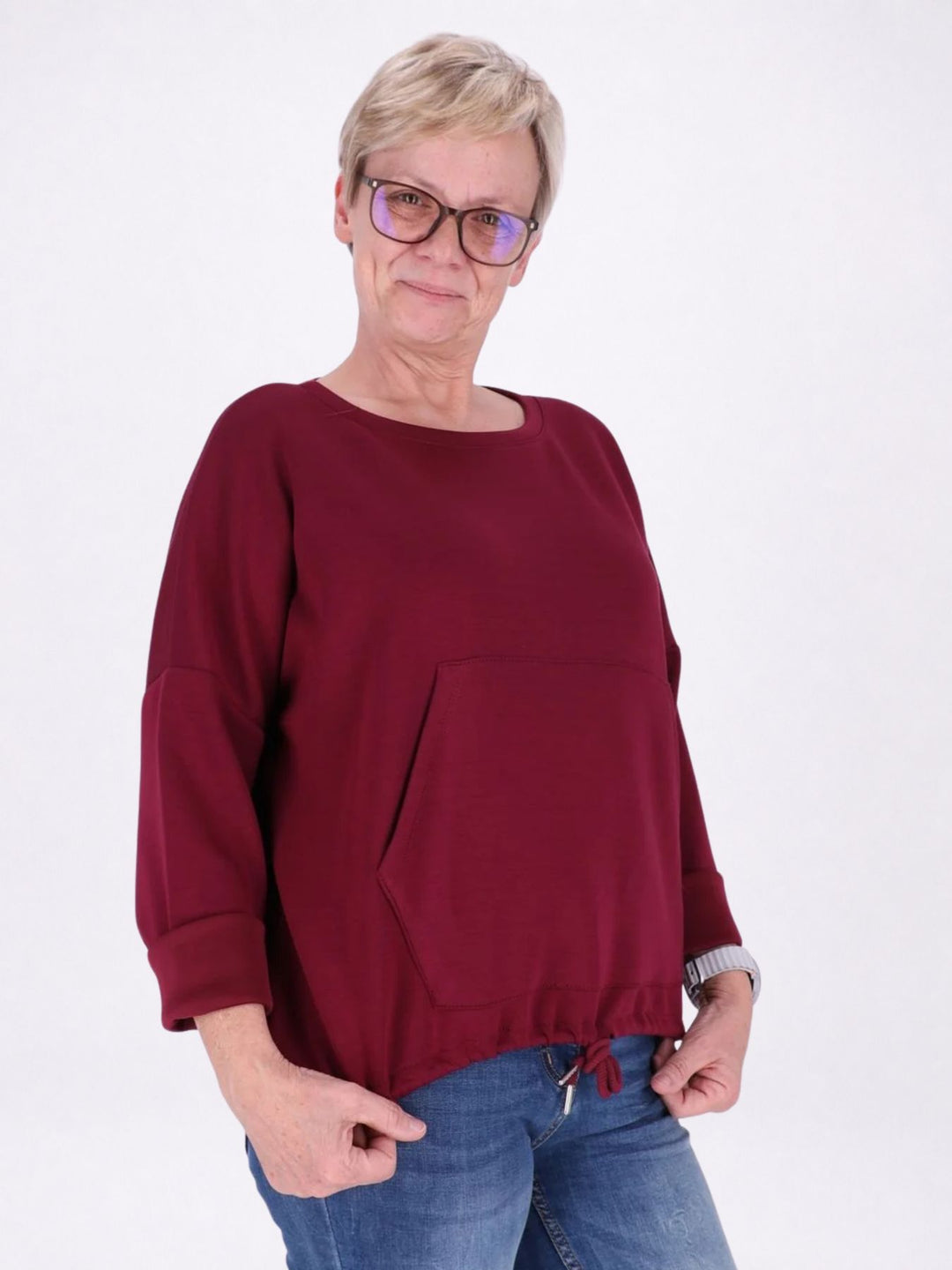 Sweatshirt Damen Taschen Tunnelzug