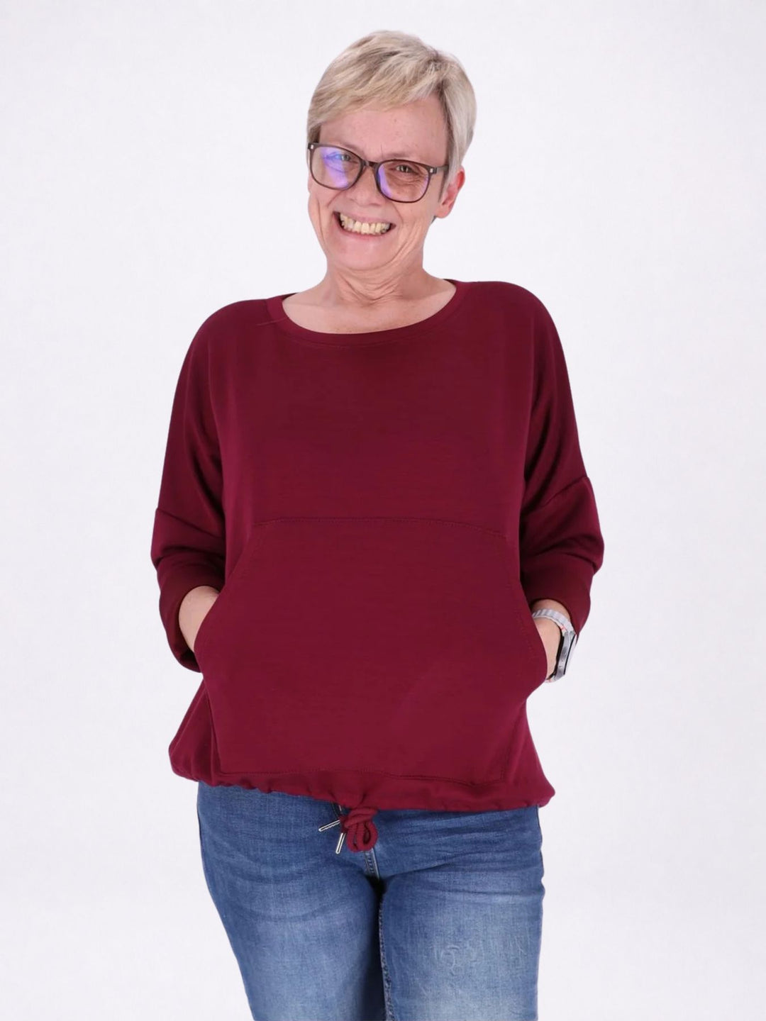 Sweatshirt Damen Taschen Tunnelzug