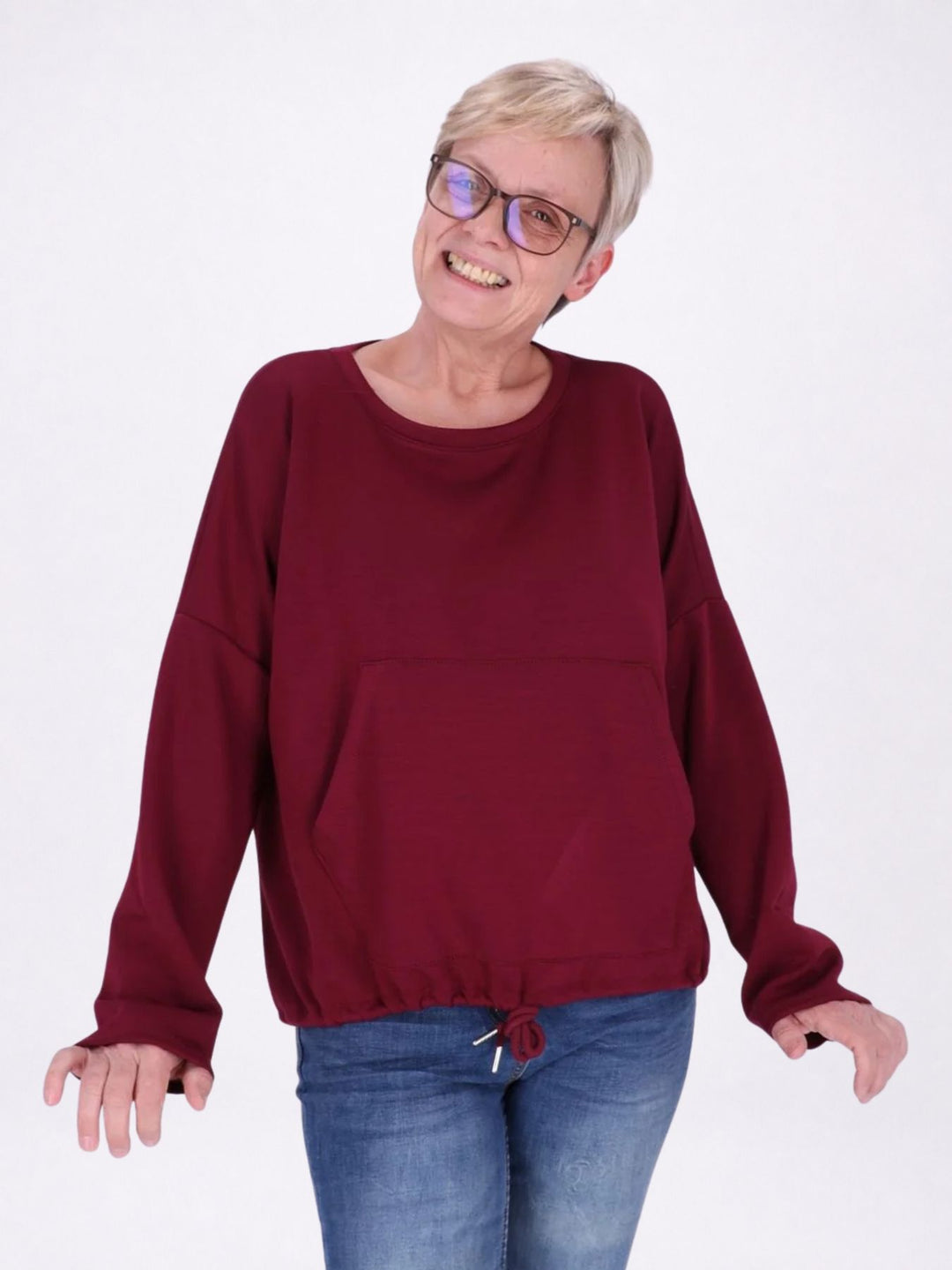 Sweatshirt Damen Taschen Tunnelzug