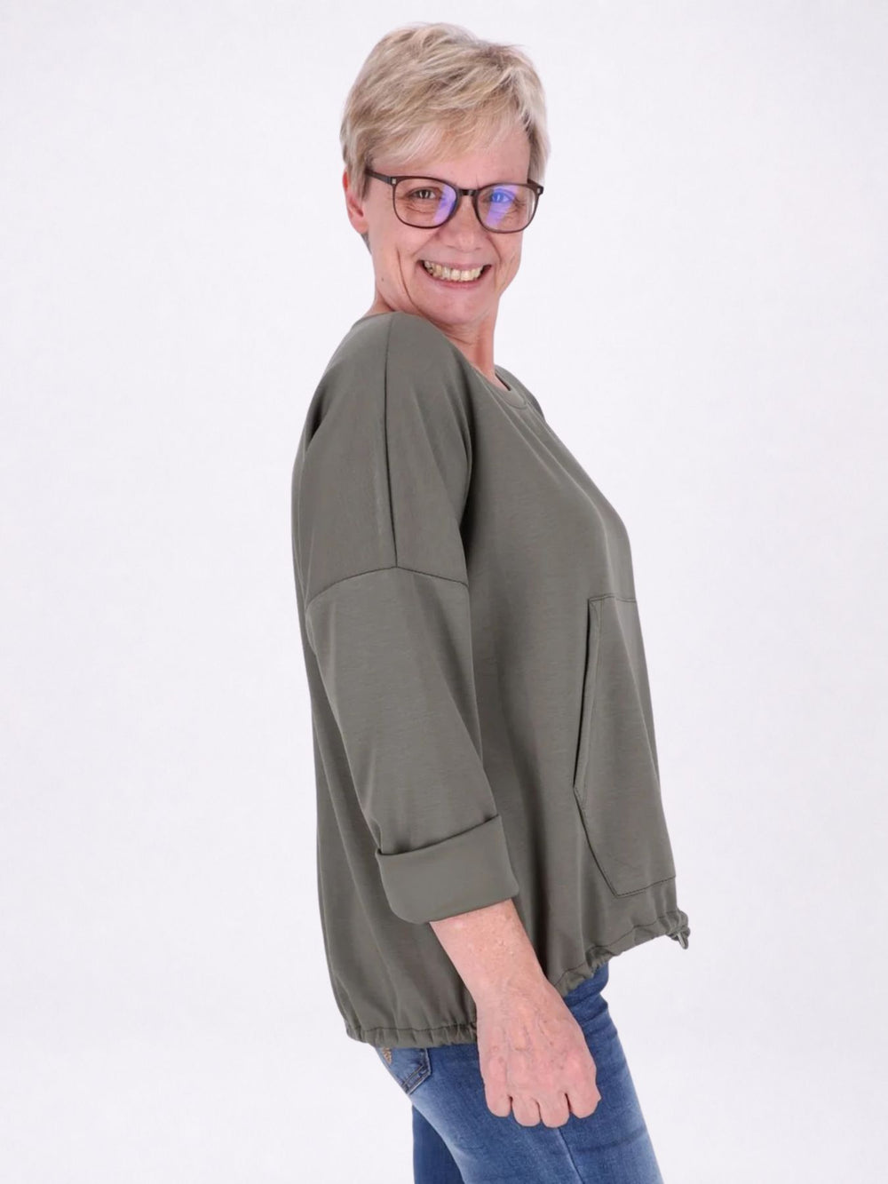Sweatshirt Damen Taschen Tunnelzug
