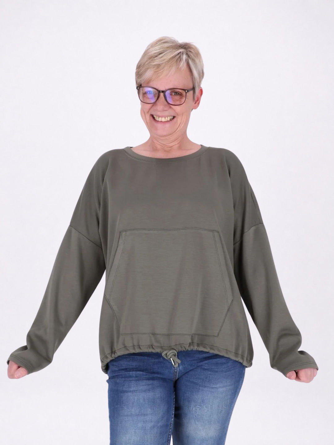 Sweatshirt Damen Taschen Tunnelzug