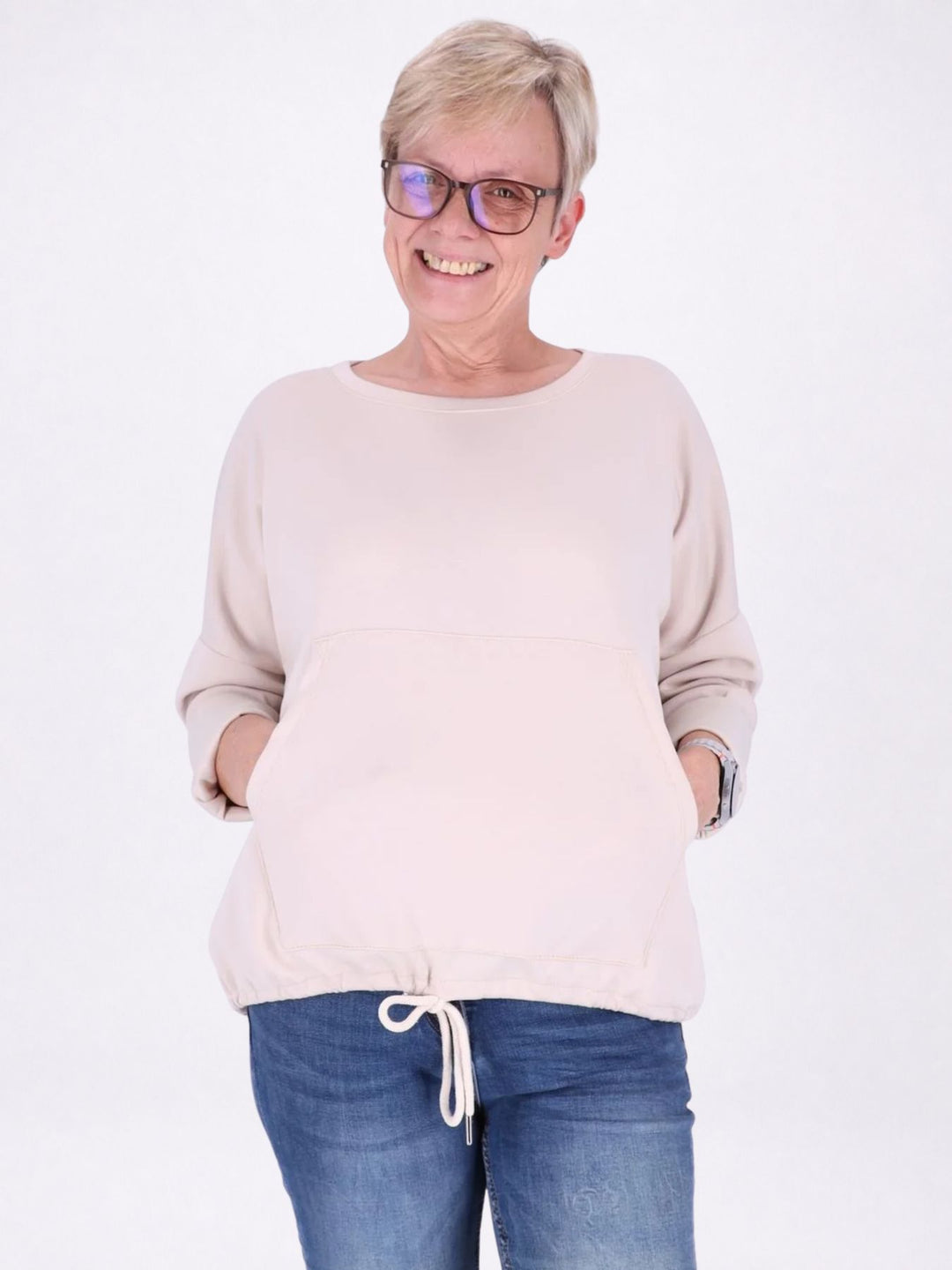 Sweatshirt Damen Taschen Tunnelzug