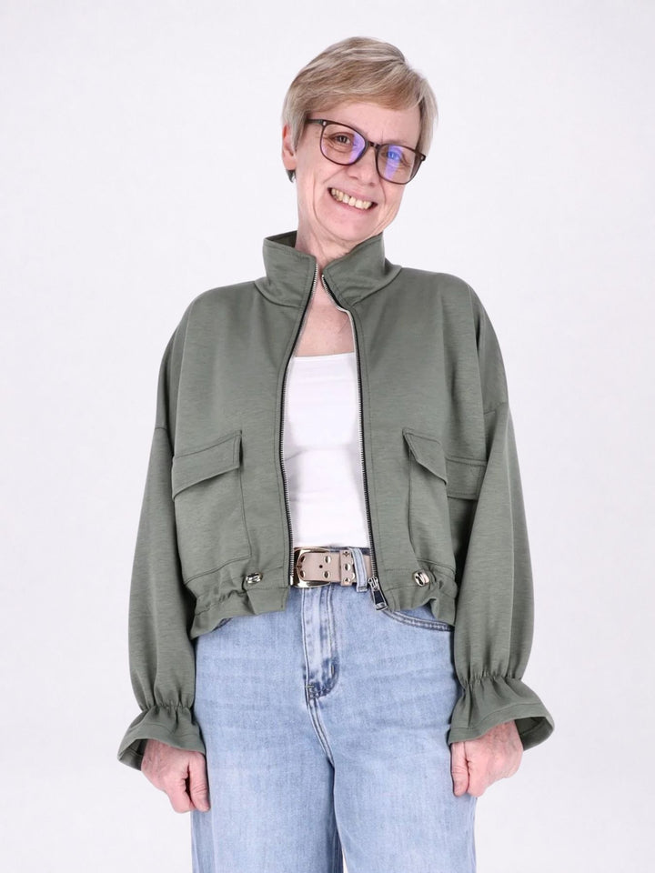 Jacke Damen Sweat Tunnelzug aufgesetzte Taschen kurz