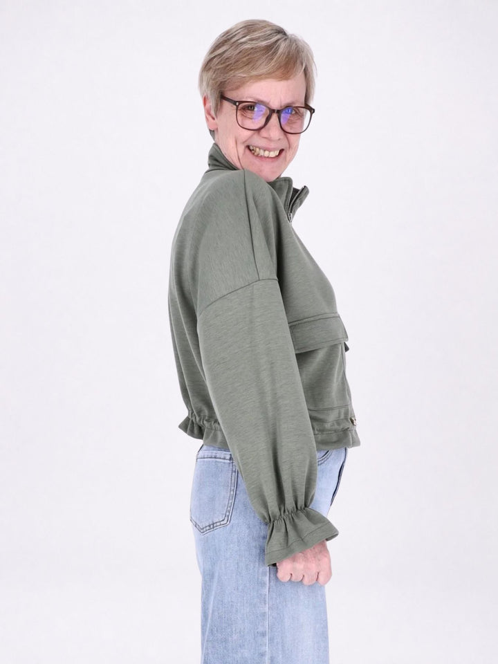 Jacke Damen Sweat Tunnelzug aufgesetzte Taschen kurz