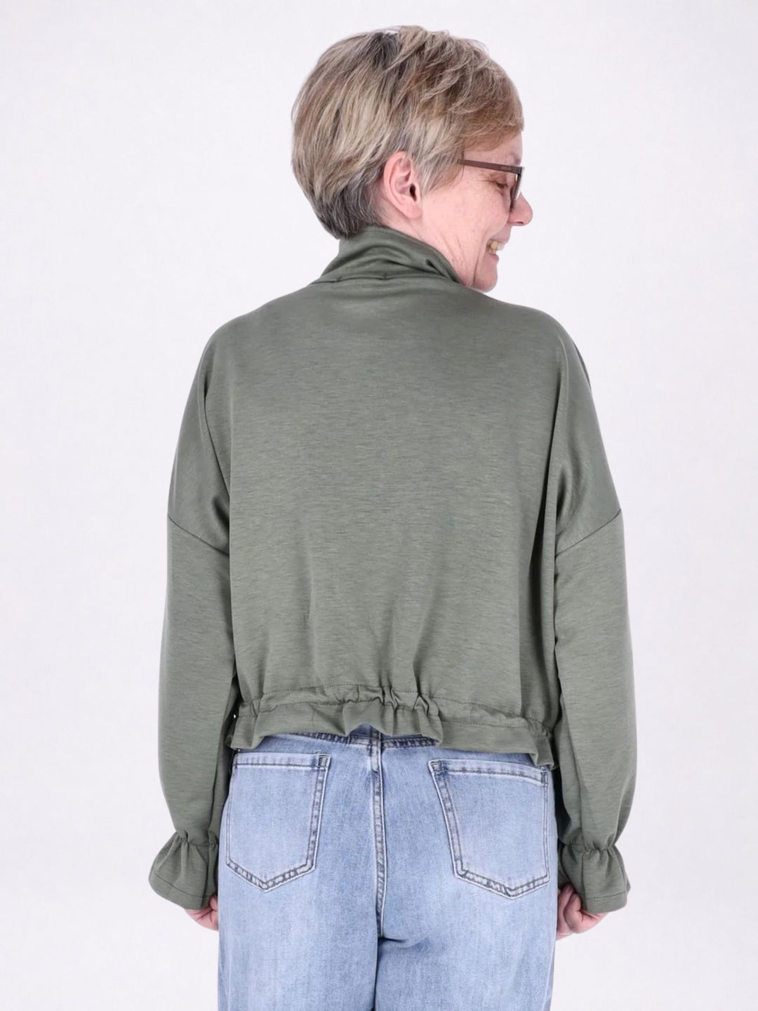 Jacke Damen Sweat Tunnelzug aufgesetzte Taschen kurz