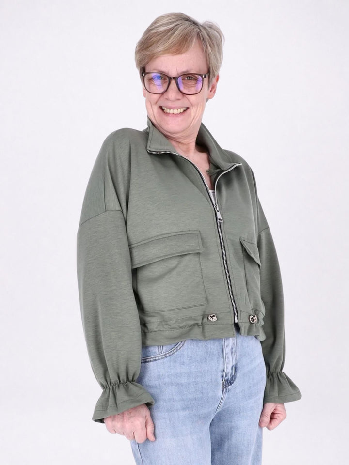 Jacke Damen Sweat Tunnelzug aufgesetzte Taschen kurz