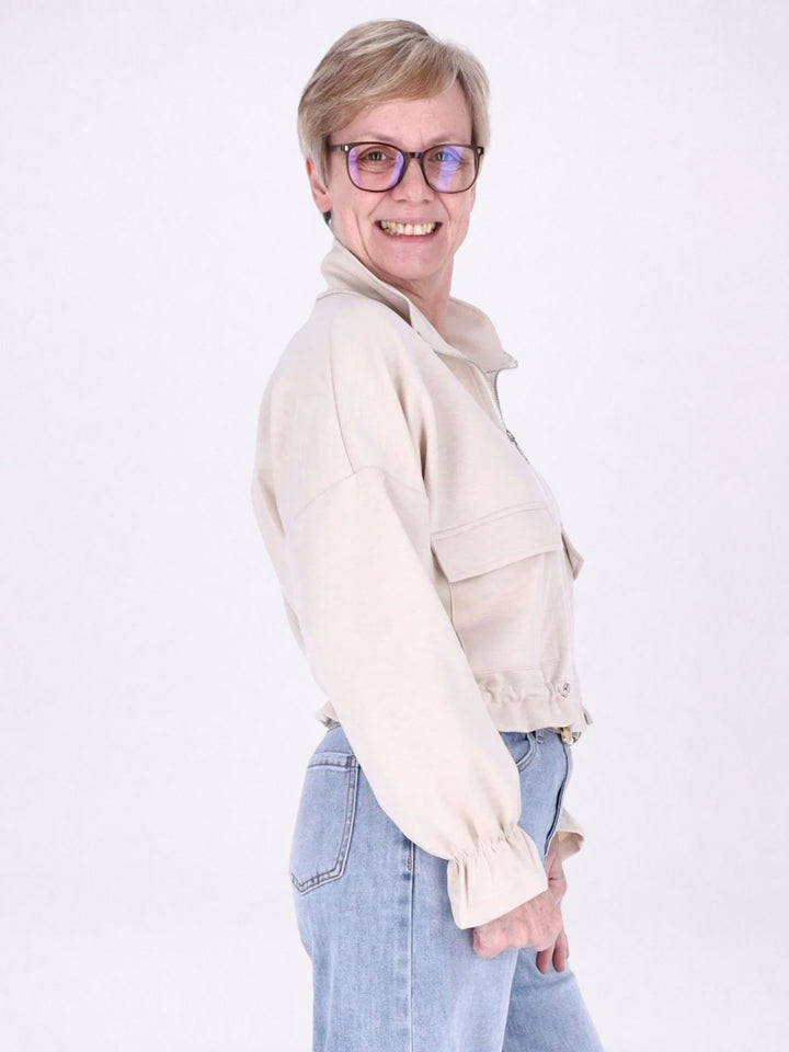 Jacke Damen Sweat Tunnelzug aufgesetzte Taschen kurz